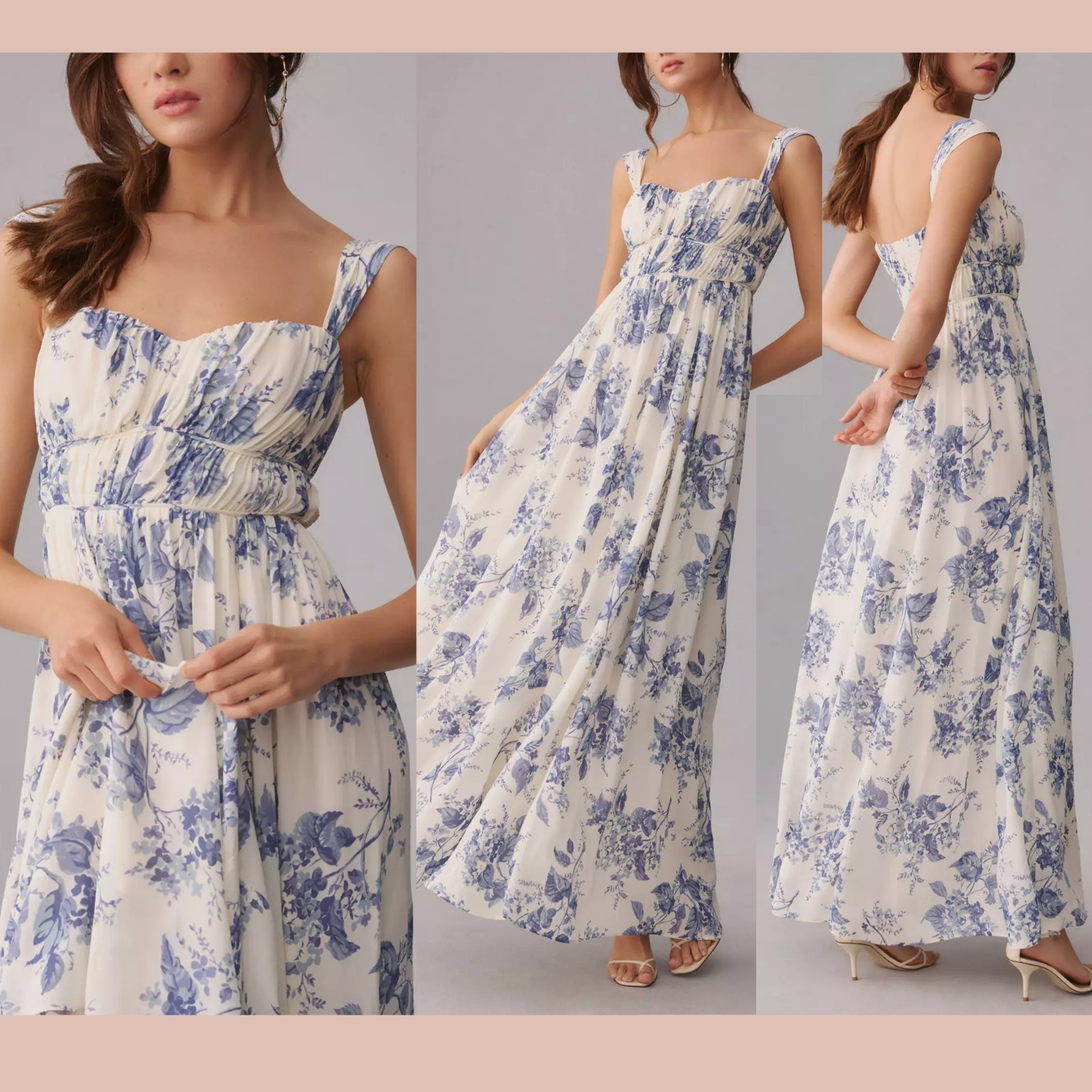 Nwt $378 Reformation [ 16 ] Floral Jayde Maxi Dress In Lupine White Blue J2258